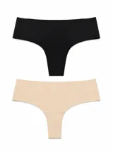 Pack de dos bombachas vedetinas sin costuras, en colores negro y beige.