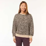 Buzo de cuello redondo con estampado de leopardo, mangas largas y puños y ruedo en tejido rib color beige.
