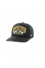 Gorra estructurada de visera plana con cierre ajustable, color negro, con bordado frontal en relieve del equipo Boston Bruins.