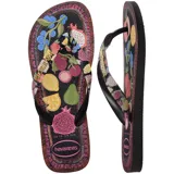 Ojotas Havaianas modelo Top Tropicalia Vibes II, color blanco con estampado floral en tonos azules y naranjas. Las tiras son blancas con el logo de Havaianas en dorado.