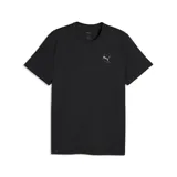 Remera Puma de running para hombre, de color negro con cuello redondo y mangas cortas. Presenta un pequeño estampado gráfico en el pecho con el logo de la marca en tono celeste.
