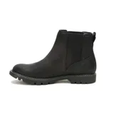 Bota tipo Chelsea de cuero nobuk texturizado en color negro, con paneles elásticos laterales y suela de goma resistente con tracción.