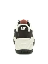 Sneakers Caterpillar modelo Watchful de color negro y blanco, con detalles en tono rosado en la lengüeta y el logotipo de la marca. Confeccionados con capellada de cuero, forro de nylon y suela de goma.