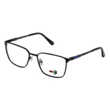 Armazón de anteojos MDQ modelo M35, de diseño rectangular con marco metálico en color negro mate y detalles en azul en las patillas.