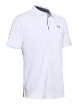 Remera polo Under Armour Tech de hombre, color blanco, con cuello y tapeta de dos botones. Presenta el logo de Under Armour en el pecho.