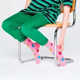 Medias Happy Socks de color rosa con estampado de vasos de refresco de diferentes colores.