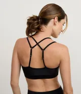 Top deportivo Get Over confeccionado en microfibra con efecto satinado, color marrón, con diseño de tirantes dobles y escote en V.