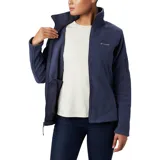 Campera de polar Columbia modelo Fast Trek II, color azul oscuro, con cierre frontal completo, cuello alto, bolsillos laterales con cierre y un bolsillo adicional con cierre en la manga izquierda.
