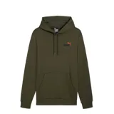 Buzo con capucha Puma de color verde militar, con bolsillo tipo canguro frontal y cordones ajustables en el cuello. Presenta el logo de la marca bordado en el pecho en color naranja.