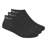 Pack de tres pares de medias deportivas de caña baja, color negro, con logo de la marca Actvitta tejido en el borde superior.