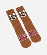 Medias de algodón color marrón con estampado del personaje Jerry de Tom y Jerry en la parte superior y el logo de Tom y Jerry en el tobillo. Tienen un caño mediano y ajuste cómodo.