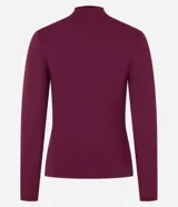 Blusa de manga larga color bordó, confeccionada en microfibra ligera de poliamida con elastano, con cuello alto y corte a hilo.