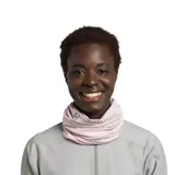 Cuello multifuncional Buff de la línea Dryflx, color rosa con diseño de líneas horizontales perforadas y logo de la marca estampado.