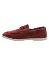 Zapatillas tipo náutico modelo Napali, color bordó, de lona con cordones y suela blanca.
