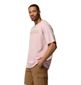Remera de algodón de alto gramaje marca Columbia, color rosado, con cuello redondo acanalado y estampa frontal con el logo y texto "Columbia Sportswear Company".
