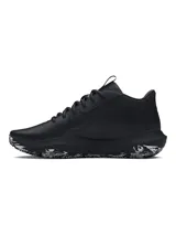 Championes de básquetbol Under Armour modelo Lockdown 7, color negro con detalles en gris. Presentan una parte superior de malla transpirable con superposiciones de cuero sintético para mayor sujeción, entresuela de EVA para una pisada ligera y reactiva, y suela exterior de caucho con patrón de tracción en espiga.
