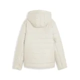 Campera puffer Puma con capucha, cierre frontal completo y bolsillos laterales con cierre. Diseño acolchado en color arena con logo de la marca estampado en el pecho.