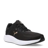 Championes de running Puma Skyrocket Lite 2 Alt para mujer, en color negro con suela blanca y detalles en tono dorado, incluyendo el logo del felino en el lateral y la lengüeta. Confeccionados en tejido respirable con cordones al tono y entresuela amortiguada.
