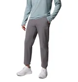 Pantalón de senderismo Columbia modelo Essential Hike para hombre, de color gris, con diseño ligero, elástico y tecnología de repelencia Omni-Shield. Cuenta con bolsillos con cremallera y dobladillo ajustable.