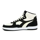 Championes de caña alta Diadora T3 Raptor High Sl, color blanco, azul marino y rojo. Confeccionados en cuero sintético y gamuza, con cordones blancos y suela de goma. Logo de la marca en el lateral y en la lengüeta.