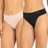 Pack de dos bombachas tipo vedetina, una color piel y otra negra, sin costuras y con la palabra "Love" estampada en el frente.