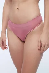 Colaless de tiro bajo confeccionada en tejido de punto canalé seamless, color beige.