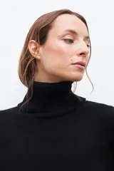 Polera negra de cuello alto y manga larga.