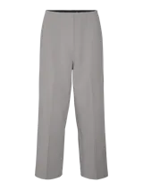 Pantalón sastrero recto de tiro alto con pinzas frontales y acabado suave, color gris.