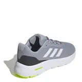 Championes Adidas Cloudfoam Move de color gris, con diseño de malla transpirable, las icónicas tres tiras laterales en tono plateado y detalles en verde lima en la lengüeta y la mediasuela. Cuenta con tecnología de amortiguación Cloudfoam Walk para mayor confort.