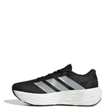 Championes Adidas modelo Galaxy 8 W para mujer, de color negro con las clásicas tres tiras en tono plateado y suela blanca amortiguada.