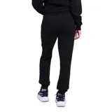 Pantalón de jogging negro con interior de felpa, cintura elástica con cordón ajustable, puños en los tobillos y logo bordado en la parte superior.