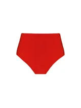 Bombacha de bikini tiro alto color rojo, de diseño clásico y cobertura amplia.