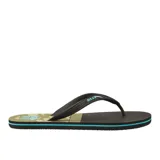 Ojotas Reef Seaside Prints con estampado de camuflaje en tonos verde y marrón, con base negra y línea celeste.