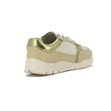 Championes urbanos Comfortflex de dama, con diseño acordonado, paneles perforados y detalles en tono dorado metalizado.
