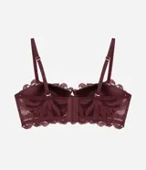 Soutien strapless Lov confeccionado en encaje rústico con diseño floral, color bordó, con copas con aro y breteles ajustables y desmontables.
