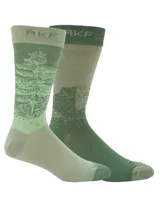 Calcetines de largo medio en color verde, confeccionados en fibra de bambú con diseño estampado en la caña y logo de la marca en el puño superior.