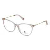 Armazón de anteojos Teresa Calandra modelo C38Z, con marco de acetato transparente en tono rosado y patillas metálicas finas en color dorado.