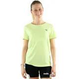 Remera deportiva de manga corta para mujer, color verde lima, con cuello redondo y logo pequeño de Diadora en el pecho.