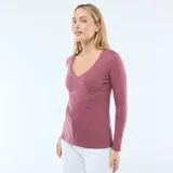 Camiseta de manga larga con cuello en pico, confeccionada en tejido de algodón liso.