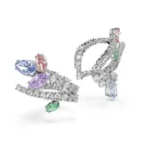 Set de caravanas ear cuff bañadas en rodio con diseño de ramo floral, decoradas con cristales transparentes y piedras de colores pastel en tallas mixtas.