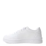 Championes urbanos Puma modelo Court Classy, color blanco con detalles plateados. Presentan un diseño de corte bajo con suela de goma y el logo de la marca en el lateral.