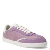 Championes de mujer de estilo retro, color lila con detalles en blanco. Presentan capellada de gamuza y suela de goma blanca.