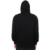 Canguro negro con capucha y bolsillo frontal tipo canguro. Presenta el logo icónico de Thrasher Magazine en el pecho con diseño de llamas en tonos amarillos, naranjas y rojos.
