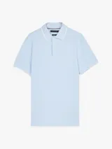 Chomba celeste de algodón orgánico y elastano, de corte regular, con cuello de chomba, cartera de 2 botones y logo gráfico de Tommy Hilfiger bordado en el pecho.