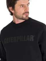 Buzo negro Caterpillar de cuello redondo, con el logotipo de la marca estampado en el pecho en tono oscuro y costuras acentuadas en las mangas.