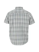 Camisa de manga corta Caterpillar con diseño de cuadros, cuello clásico, cierre frontal con botones y bolsillo en el pecho con logo de la marca.