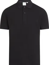 Chomba Calvin Klein de piqué, color negro, con cuello y tapeta de botones. Presenta un corte slim y mangas cortas.