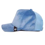 Gorra de béisbol Goorin Bros confeccionada en tejido de terciopelo color azul, con visera curva y diseño minimalista sin parches ni estampados.