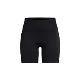 Short ciclista Under Armour de color negro, de tiro alto y diseño ajustado, con bolsillos laterales y detalles reflectantes.