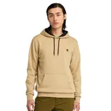 Canguro Timberland color arena con capucha forrada en negro, cordones negros y logo bordado en el pecho.